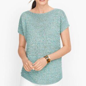 Talbots Aqua Marled Knit Short Sleeve Top Boat Neck Dolman Linen